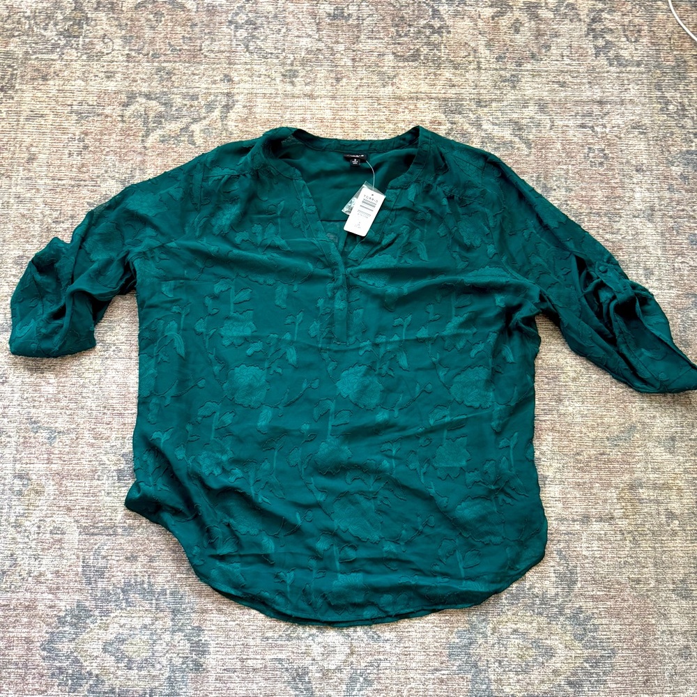 Torrid Harper 3/4 Sleeve Pullover Blouse Emerald Green size 3